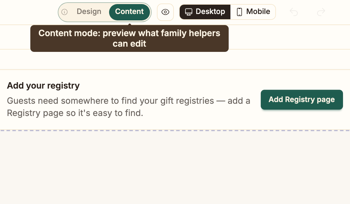 Content mode: preview what family helpers can edit